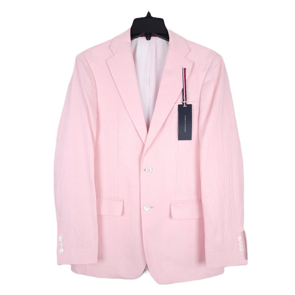 Tommy Hilfiger Mens Modern Fit Linen Sport Coat Blazer 38R Light Pink Solid NWT